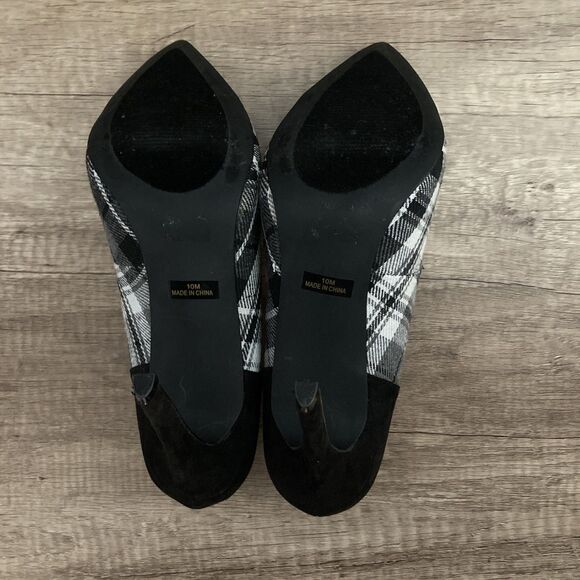 Penny Loves Kenny Plaid Heels SIZE 10 Black Velvet Pumps Pointed Toe - Picture 7 of 9